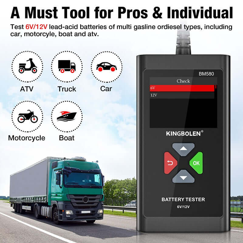 Testeur de batterie KINGBOLEN BM580 – 6 V et 12 V – image produit 2 | NOVADOMIO