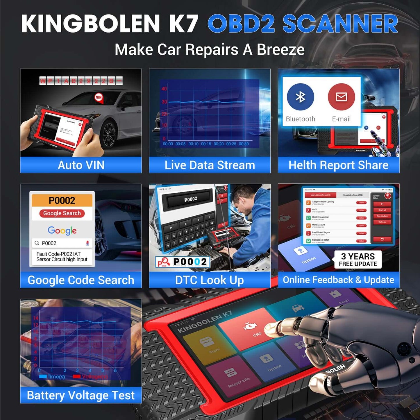 Valise diagnostic Bluetooth KINGBOLEN K7 – Mises à jour à vie – image produit 7 | NOVADOMIO