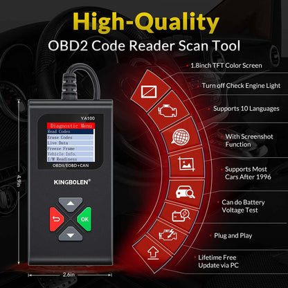 Lecteur de code OBD2 KINGBOLEN YA100 – Diagnostic moteur – vue 3 – NOVADOMIO