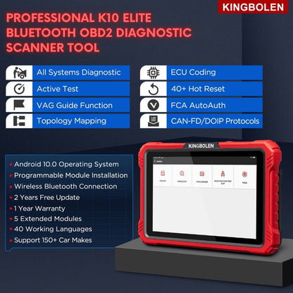 Valise diagnostic auto KINGBOLEN K10 Elite – Codage ECU et 40+ services – vue 2 – NOVADOMIO