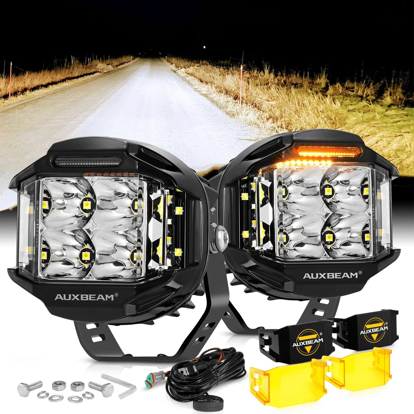V-MAX série | 4 Inch 92W 8960LM faisceau combiné Side Shooter LED Round Pod Lights avec orange DRL