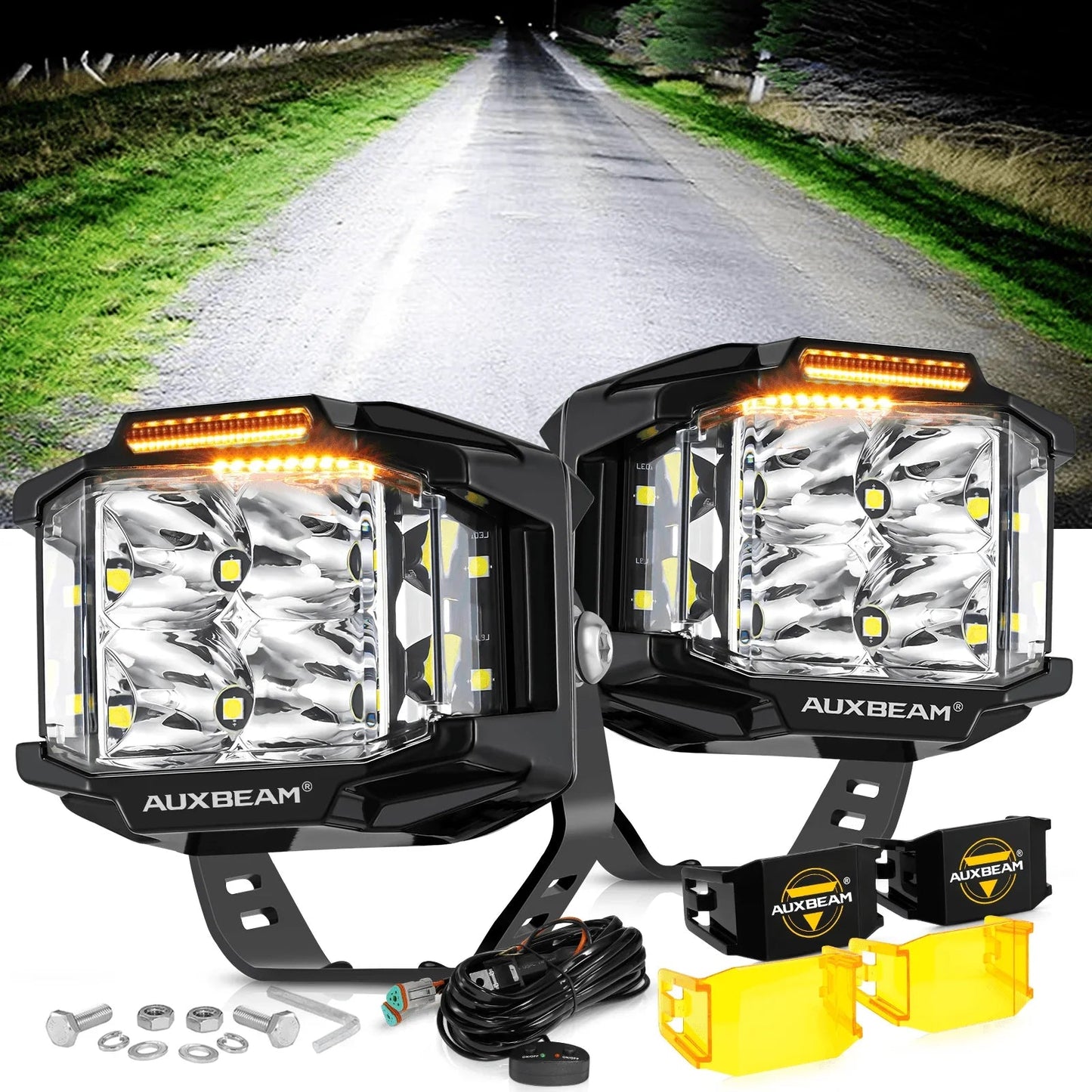 V-MAX série | 4 Inch 92W 8960LM faisceau combiné Side Shooter LED Square Pod Lights avec orange DRL