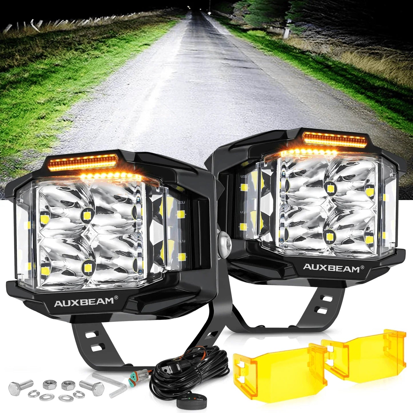 V-MAX série | 4 Inch 92W 8960LM faisceau combiné Side Shooter LED Square Pod Lights avec orange DRL – vue 15