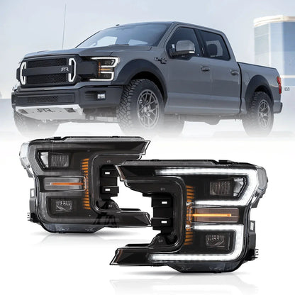 LED bloc optique avant projecteur double faisceau avec Start-up Animation noir/chromé pour 2018–2020 Ford F150 13th Gen