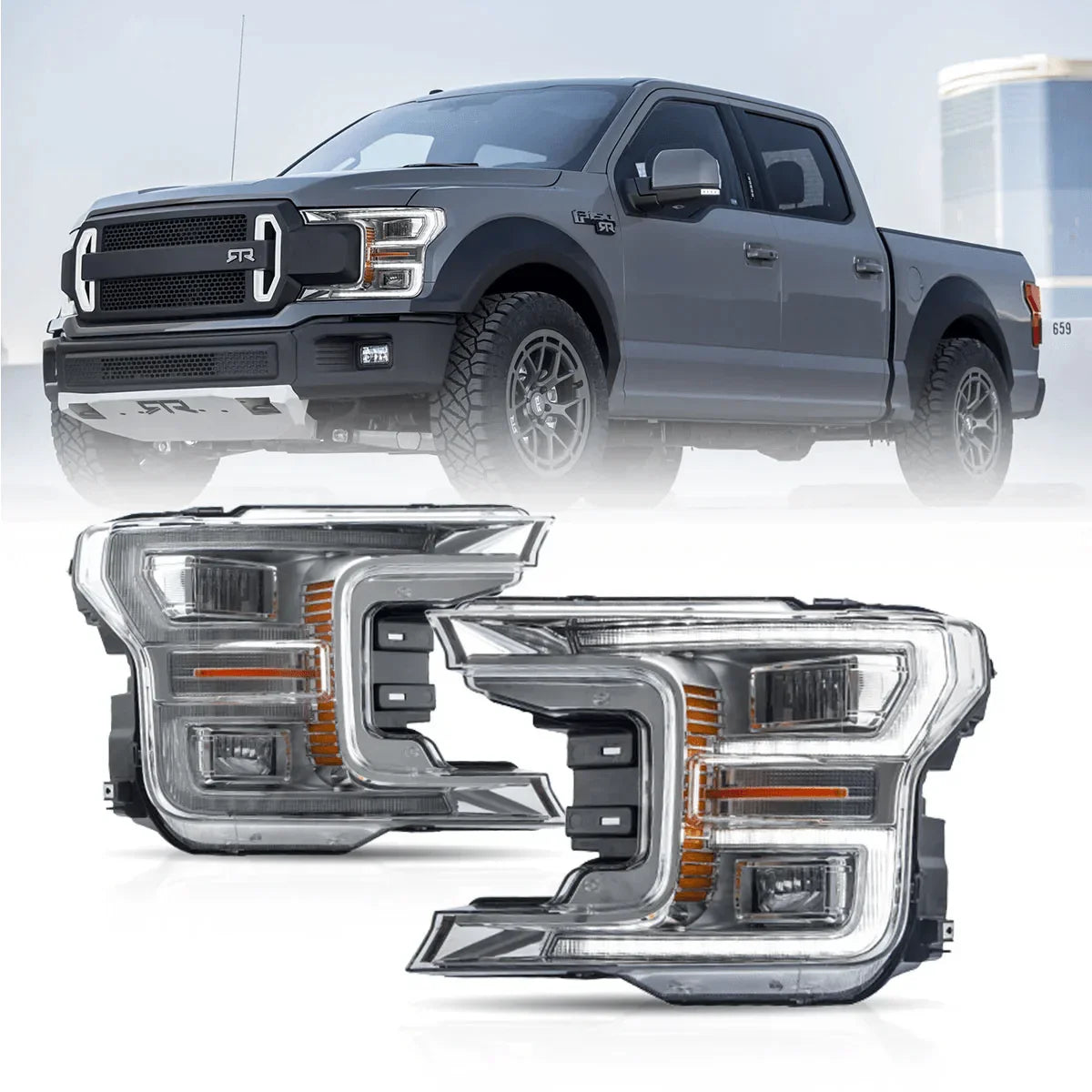 LED bloc optique avant Dual Beam Projector avec Start-up Animation noir/Chrome pour 2018-2020 Ford F150 13th Gen – vue 12