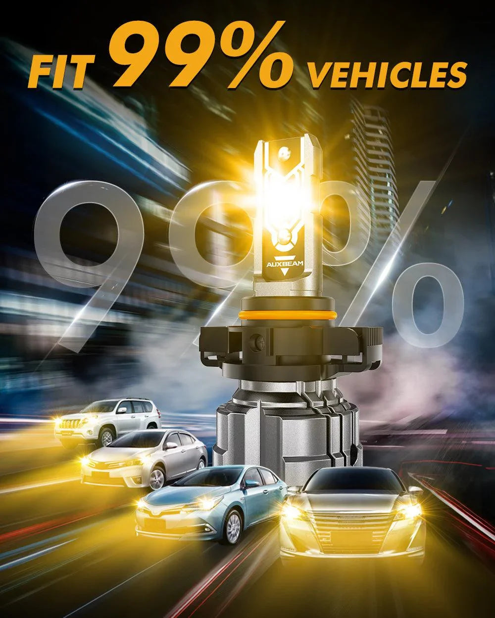 5202 5202 5201 PS24W H16EU LED Fog Light/DRL Bulbs 50W 10000LM 3000K Golden Yellow Q5 série – 2 ampoules – vue 6