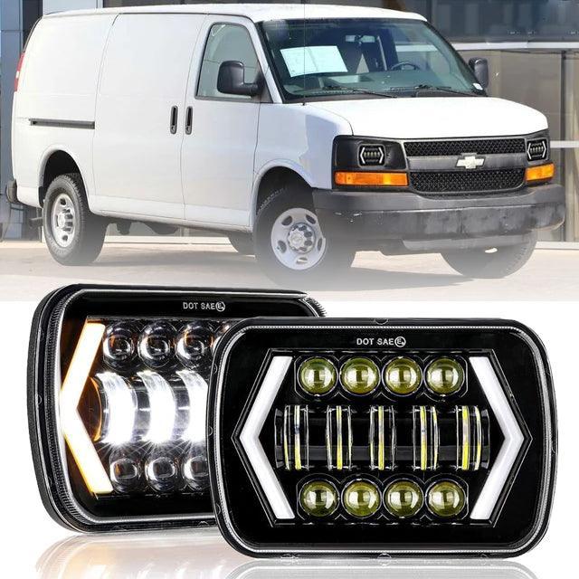 7x6 Inch LED Projector Headlights + H4 LED Headlight Brightness Intensifier Wiring Harness pour Chevrolet Express Cargo Van…