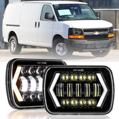 Lot de 2 7×6″ phares LED à projecteur avec feux de route/croisement & anneau Halo DRL pour Chevrolet Express Cargo Van