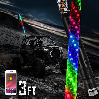 3FT/4FT RGB LED fouet LED avec commande Bluetooth & universel mât lumineux support d’éclairage pour tous les UTVs avec 1.75″