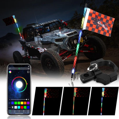 3FT/4FT RGB LED fouet LED avec commande Bluetooth + fouet LED supports de montage pour UTV, ATV, véhicule tout-terrain