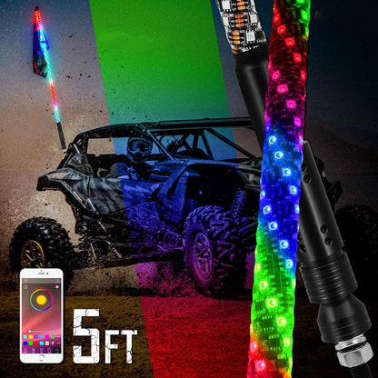 3FT/4FT RGB LED fouet LED avec commande Bluetooth & universel mât lumineux support d’éclairage pour tous les UTVs avec 1.75″