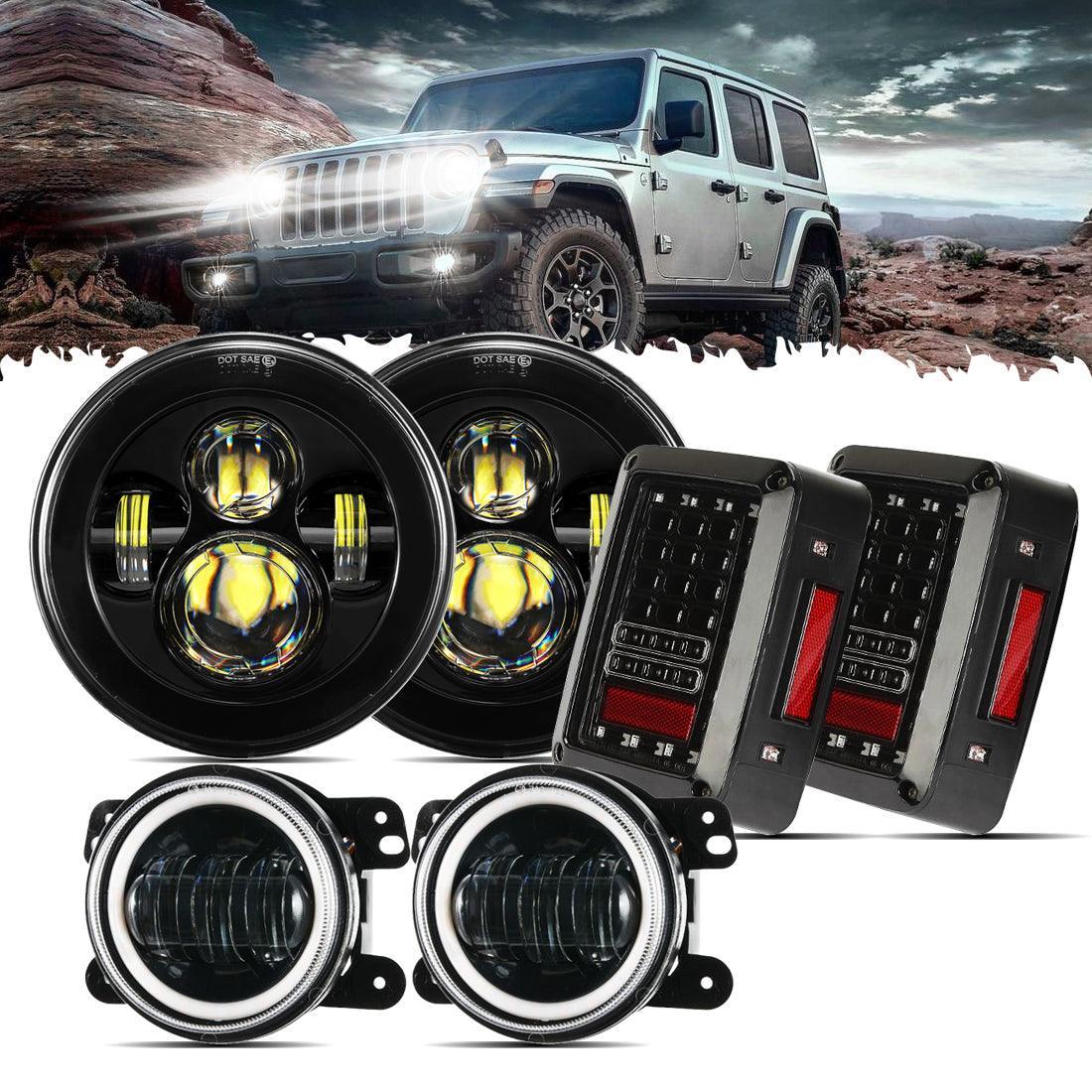 7'' LED Headlight Replacement, 4'' LED Fog Light & LED Smoke Tail Light Brake Reverse clignotant Lamp pour Jeep Wrangler JK