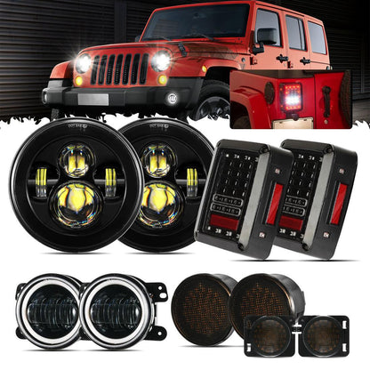 7″ LED phare de remplacement + 4″ LED antibrouillard + LED Smoke feu arrière + avant clignotant & extensions d’ailes feu