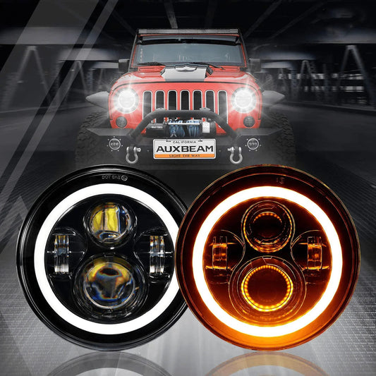 AUXBEAM 7 Inch LED Halo Headlight Replacement pour Jeep Wrangler TJ CJ JK