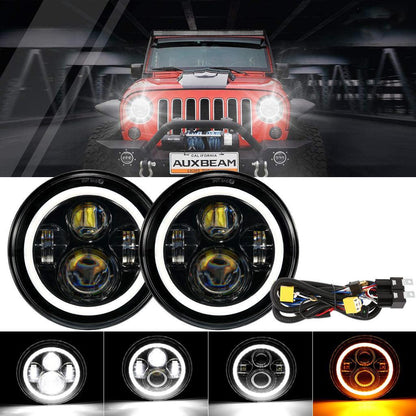 7″ LED phare de remplacement avec anneau Halo+ H4 LED phare Brightness Intensifier faisceau électrique pour Jeep Wrangler JK