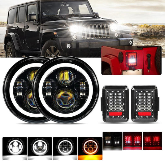 7'' LED Headlight Replacement avec Halo Ring & LED Smoke Tail Light Brake Reverse clignotant Lamp pour Jeep Wrangler JK