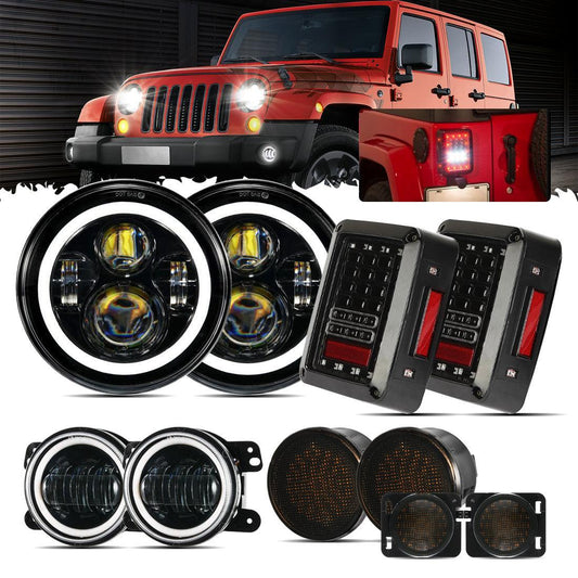 7'' LED Headlight Replacement avec Halo Ring + 4'' LED Fog Light + LED Smoke Tail Light + Front clignotant & Fender Flares f…