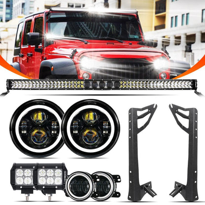 7″ LED Halo phares + 4″ LED antibrouillards avec DRL+5D-PRO 52″ droit Barres LED + pare-brise supports de montage + 18 W