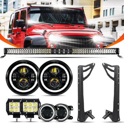 7″ LED Halo phares + 4″ LED antibrouillards avec DRL+5D-PRO 52″ droit Barres LED + pare-brise supports de montage + 18 W