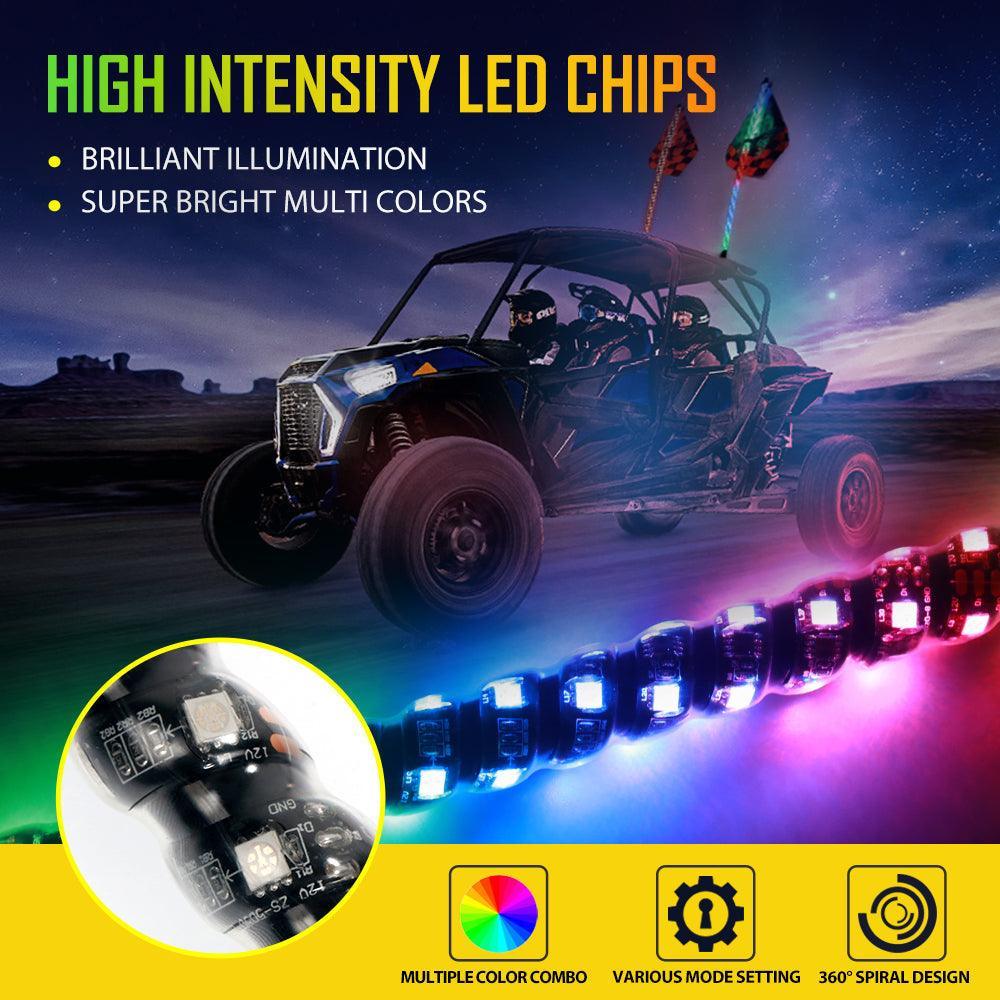 3FT/4FT RGB LED Whip Light avec Bluetooth Controlled & rouge Universal Flagpole Light Mount pour all UTVs avec 1.75" to 2" R…