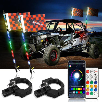 3FT/4FT LED RGB fouets LED avec Bluetooth/ télécommandé + fouet LED supports de montage pour UTV, ATV, véhicule tout-terrain