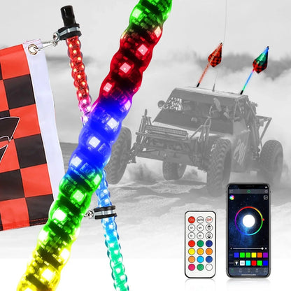 Lot de 2 3FT/4FT LED RGB fouets LED avec clignotant & feu stop, Bluetooth APP/ télécommande – NOVADOMIO