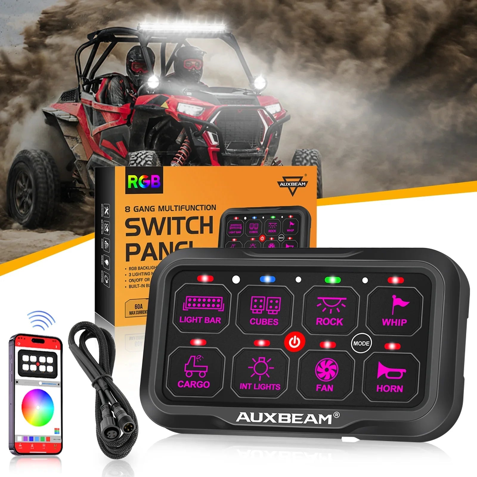 AR-800 Multifunction RGB panneau de commande avec Bluetooth Controlled & 47 Inch Extension Cable(Optional) pour Polaris RZR…