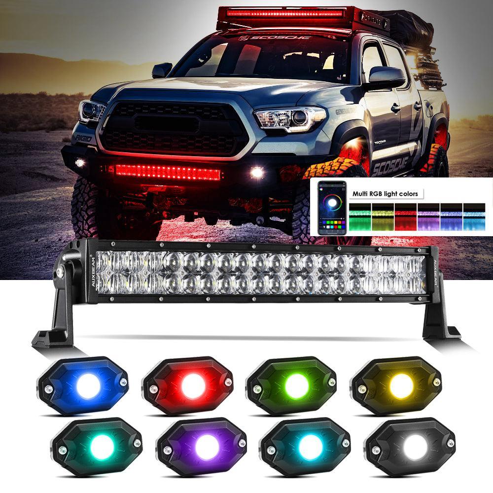 New 22 Inch V-PRO série Straight RGBW Color Changing Off Road Barres LED & RGB LED Rock Light Set Combo