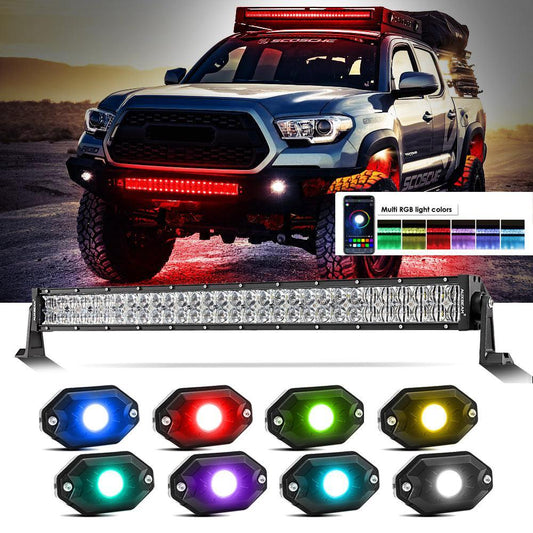 New 32 Inch V-PRO série Straight RGBW Color Changing Off Road Barres LED & RGB LED Rock Light Set Combo