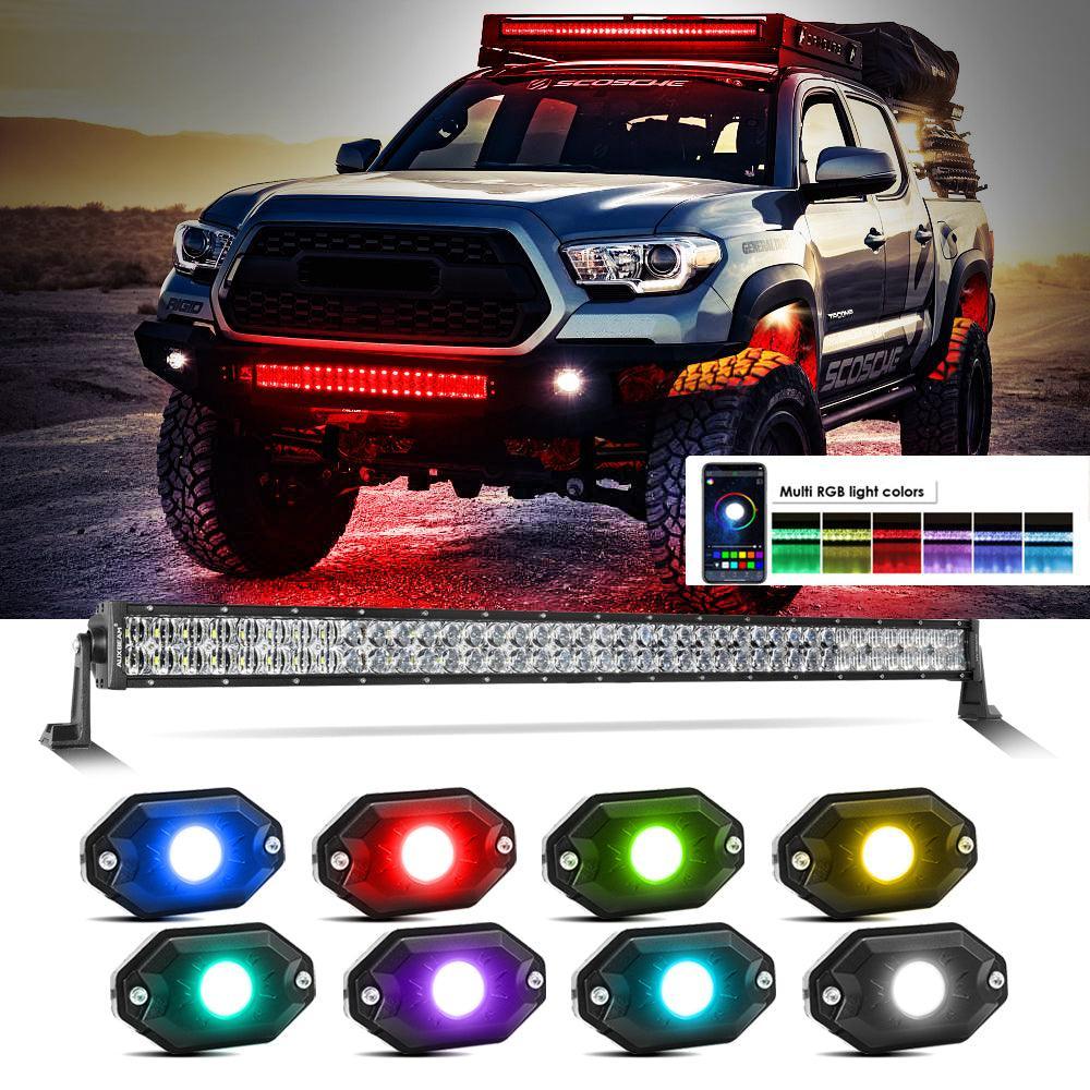 New 42 Inch V-PRO série Straight RGBW Color Changing Off Road Barres LED & RGB LED Rock Light Set Combo