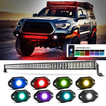 New 52″ V-PRO série courbé RGBW couleurs changeantes tout-terrain Barres LED & RGB éclairage LED de soubassement kit Combo