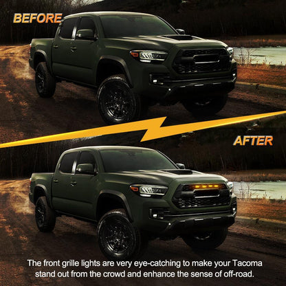 Lot de 4 LED avant feux de calandre orange éclairage pour Toyota Tacoma 2020–2021 TRD tout-terrain/TRD Sport (boîtier fumé)