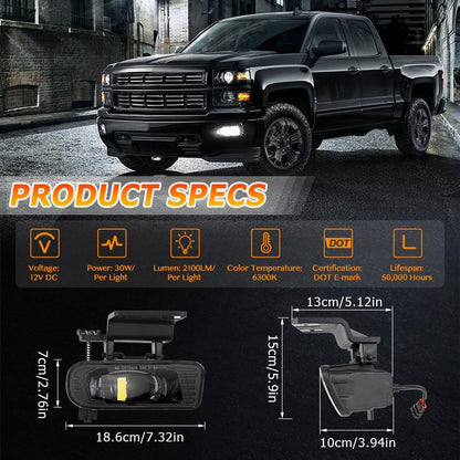 Lot de 2 60 W homologation DOT LED antibrouillards pour Chevrolet Silverado 1500/2500 1999 2000 2001 2002, 1500HD/2500HD/3500