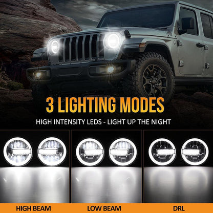 Lot de 2 7″ 90 W homologation DOT phares LED avec anneau Halo DRL & High feux de croisement pour Jeep Wrangler JK TJ LJ CJ