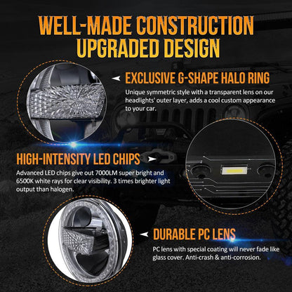 Lot de 2 7″ 90 W homologation DOT phares LED avec anneau Halo DRL & High feux de croisement pour Jeep Wrangler JK TJ LJ CJ