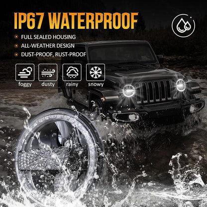 Lot de 2 7″ 90 W homologation DOT phares LED avec anneau Halo DRL & High feux de croisement pour Jeep Wrangler JK TJ LJ CJ