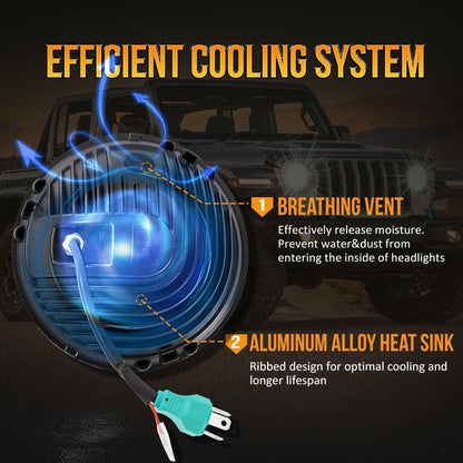 Lot de 2 7″ 90 W homologation DOT phares LED avec anneau Halo DRL & High feux de croisement pour Jeep Wrangler JK TJ LJ CJ