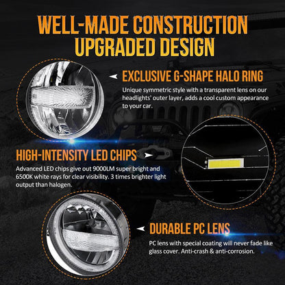 Lot de 2 9″ 120 W homologation DOT phares LED avec anneau Halo DRL & High feux de croisement pour 2018–2021 Jeep JL JLU