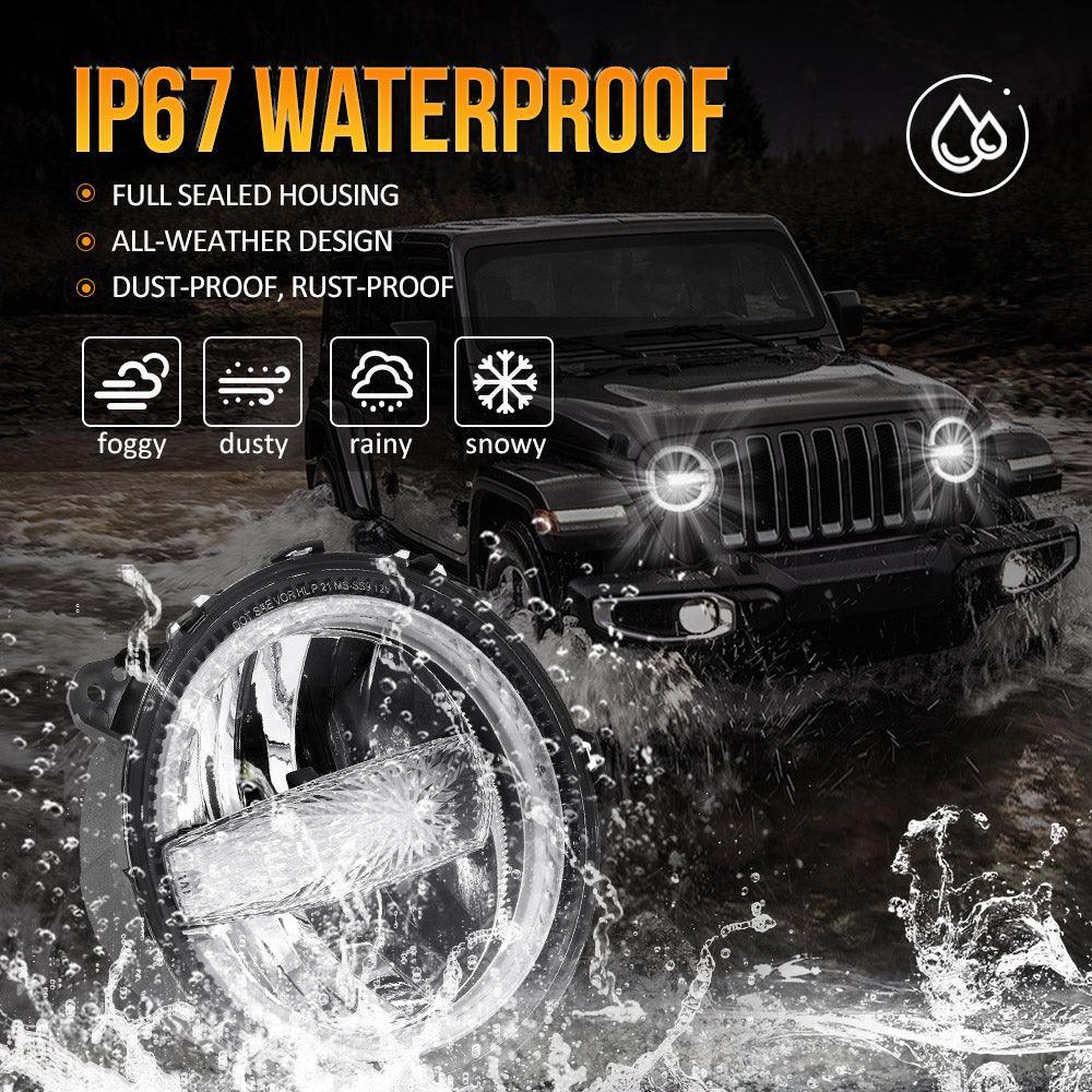 (2pcs/set) 9 Inch 120W DOT Approved LED Headlights avec Halo Ring DRL & High Low Beam pour 2018-2021 Jeep JL JLU Gladiator J…