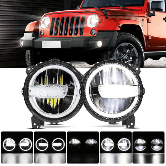 (2pcs/set) 9 Inch 120W DOT Approved LED Headlights avec Halo Ring DRL & High Low Beam pour 2018-2021 Jeep JL JLU Gladiator JT