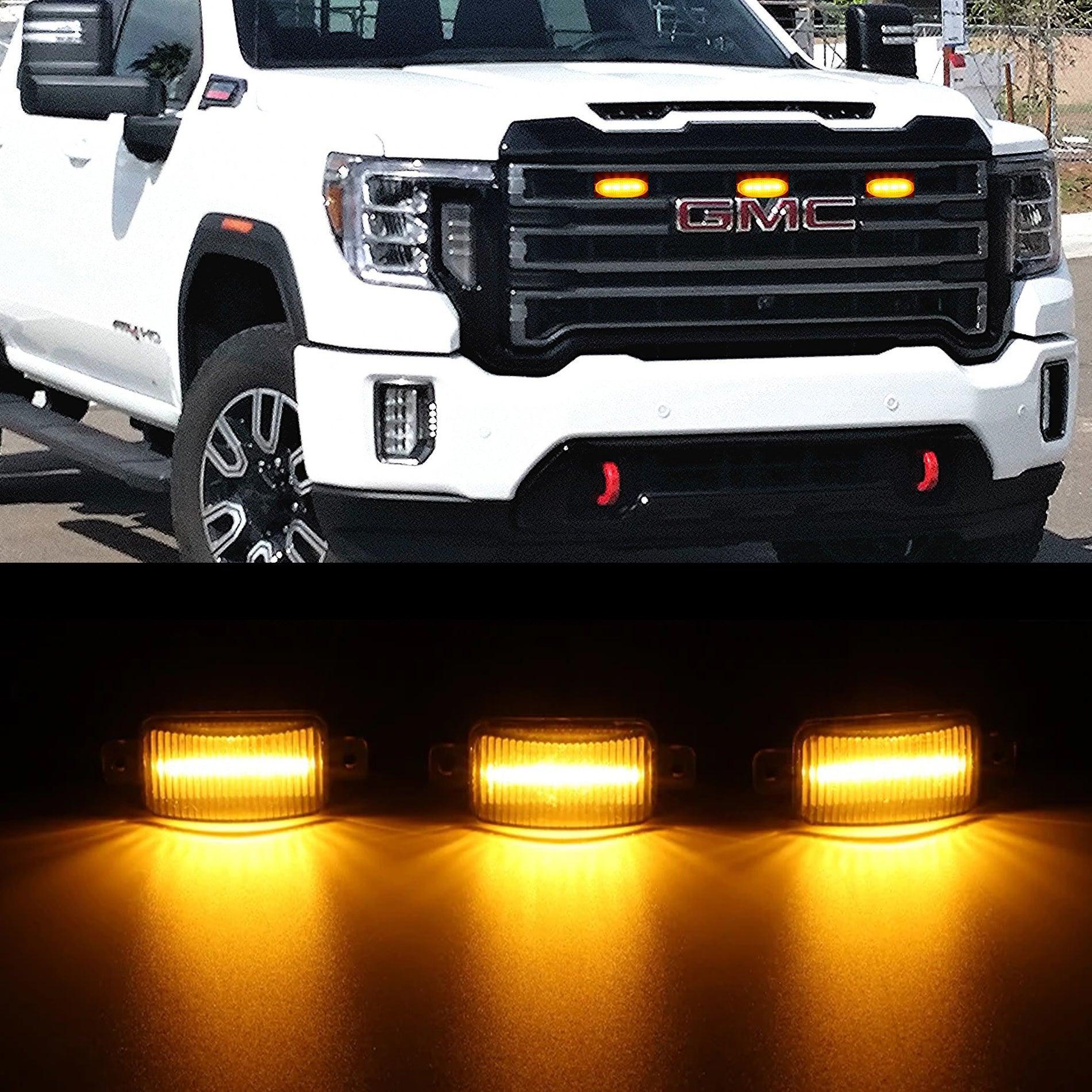 (3pcs/set) LED Front Grille Lights Raptor Style orange Light Fit pour GMC Sierra 2500 HD 2016-2021 (orange shell/ Smoked she…