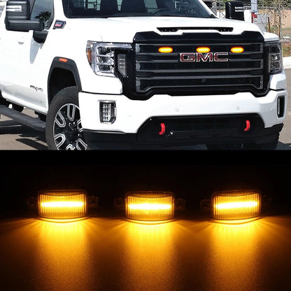 Lot de 3 LED avant feux de calandre style Raptor orange éclairage pour GMC Sierra 2500 HD 2016–2021 (orange shell/ boîtier