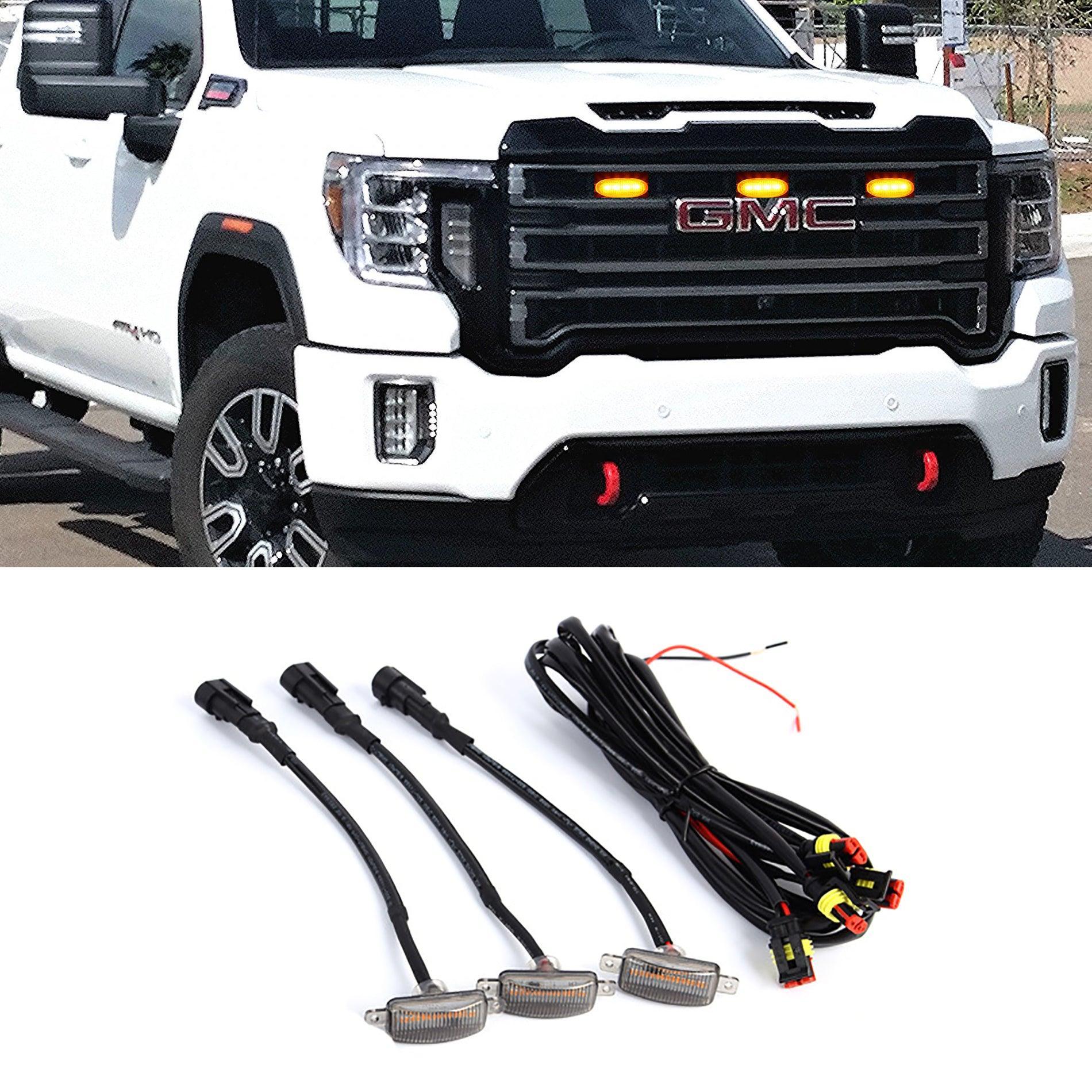 (3pcs/set) LED Front Grille Lights Raptor Style orange Light Fit pour GMC Sierra 2500 HD 2016-2021 (orange shell/ Smoked she…