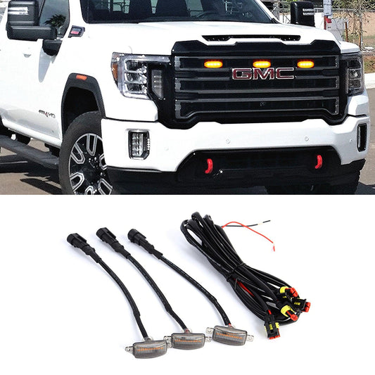 Lot de 3 LED avant feux de calandre style Raptor orange éclairage pour GMC Sierra 2500 HD 2016–2021 (orange shell/ boîtier