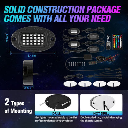 RGBW LED éclairages de soubassement Kit avec Bluetooth APP & Télécommande sans fil, Multicolor Neon éclairage sous caisse