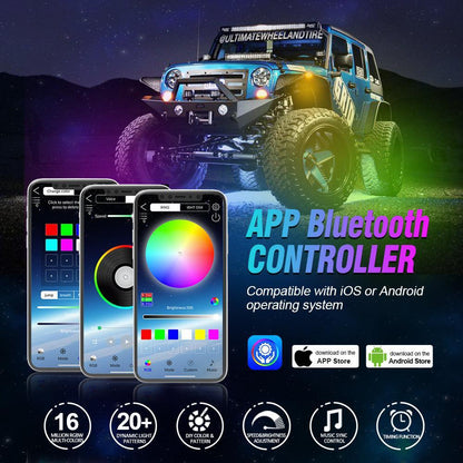 RGBW LED éclairages de soubassement Kit avec Bluetooth APP & Télécommande sans fil, Multicolor Neon éclairage sous caisse