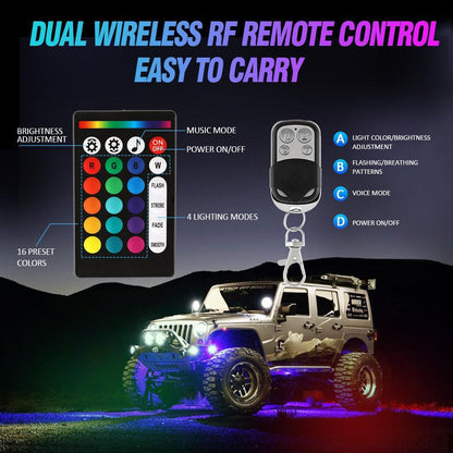 RGBW LED éclairages de soubassement Kit avec Bluetooth APP & Télécommande sans fil, Multicolor Neon éclairage sous caisse