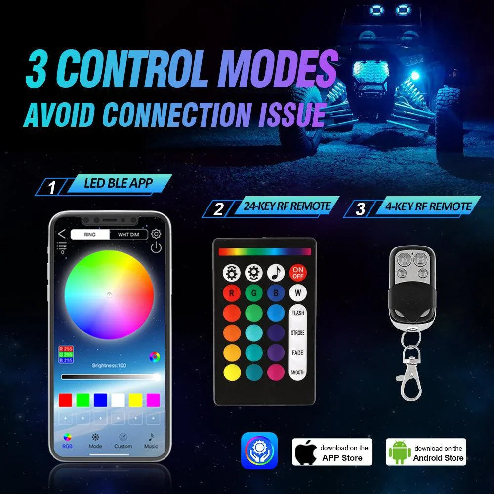 RGBW LED Rock Lights Kit avec Bluetooth APP & Télécommande sans fil, Multicolor Neon Underglow Lights avec Brake Light funct…