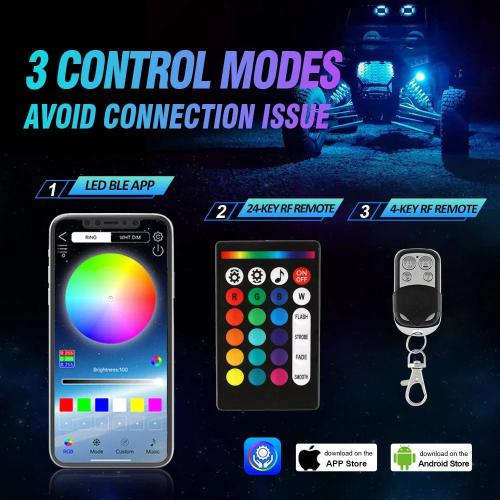 RGBW LED Rock Lights Kit avec Bluetooth APP & Télécommande sans fil, Multicolor Neon Underglow Lights avec Brake Light funct…