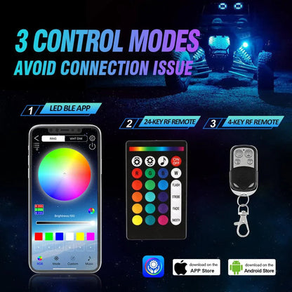 RGBW LED éclairages de soubassement Kit avec Bluetooth APP & Télécommande sans fil, Multicolor Neon éclairage sous caisse